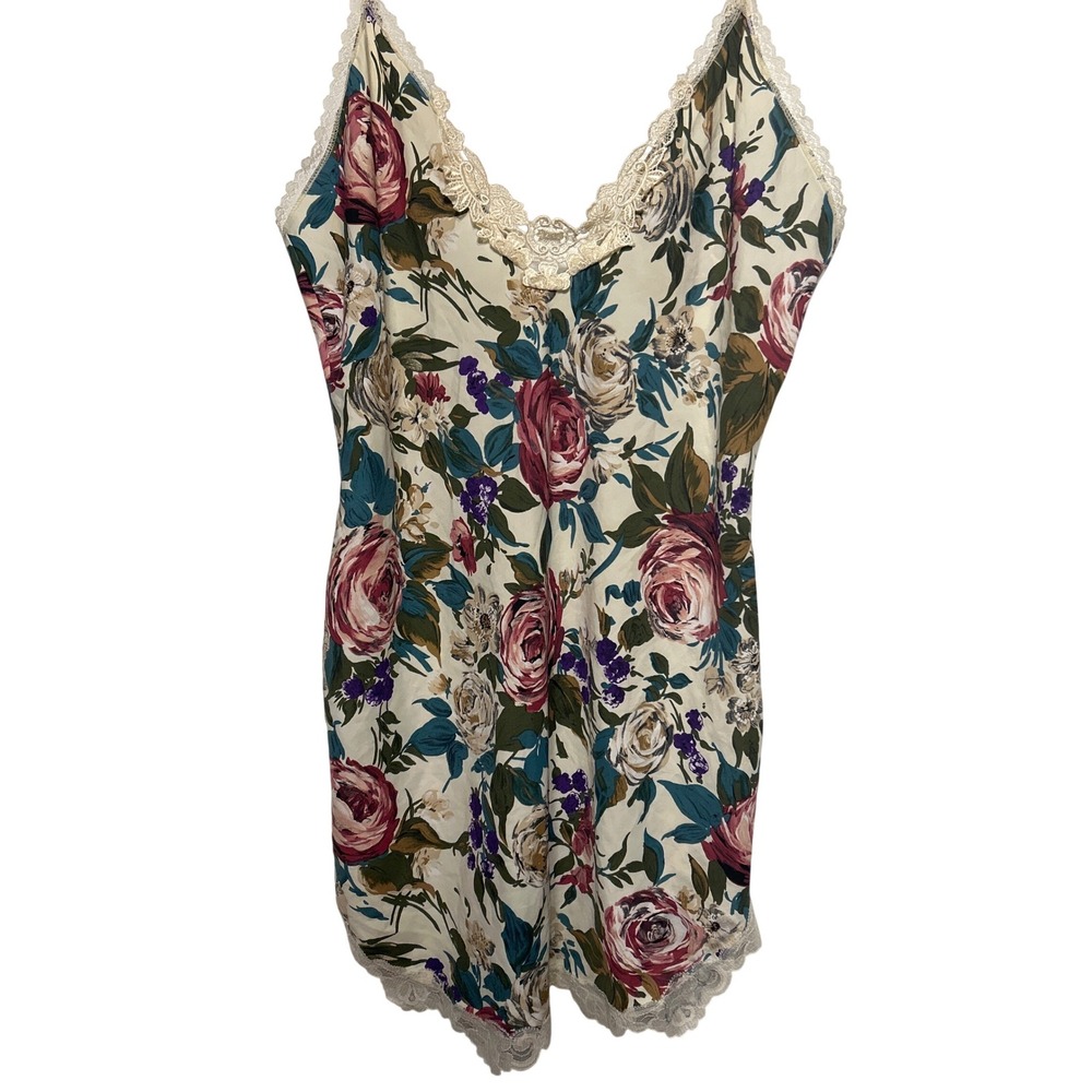 Amelias Vintage Floral Print Lace Trim Camisole Slip Dress Circa 2000 Size Large